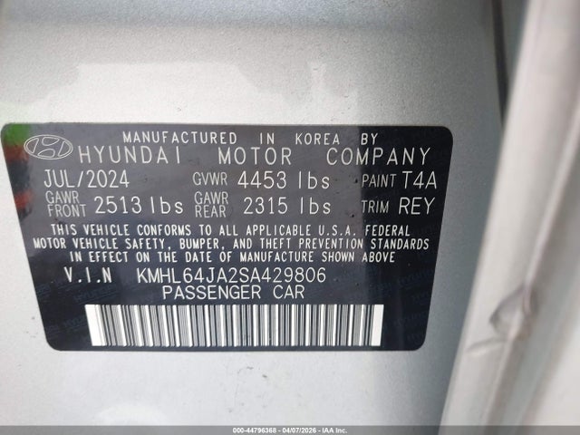 Aukcja sprzedaży 2025 Hyundai Sonata Sel, vin: KMHL64JA2SA429806, numer aukcji: 44796368