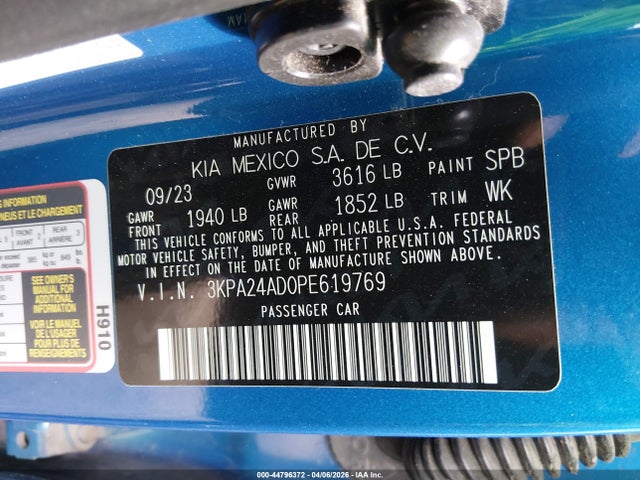 3KPA24AD0PE619769 KIA RIO S