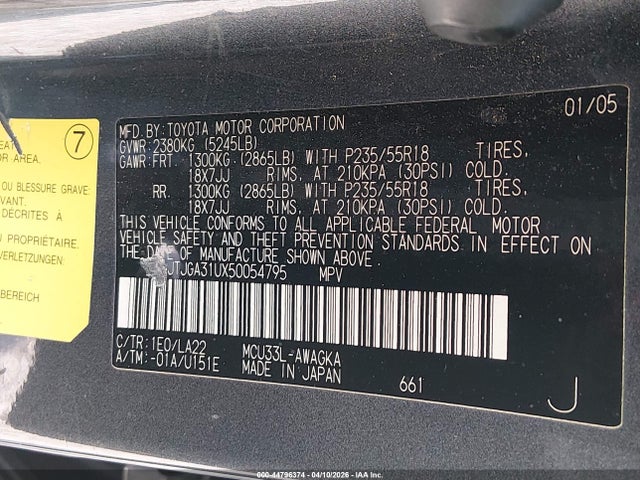 Продажа на аукционе авто 2005 Lexus Rx 330, vin: JTJGA31UX50054795, номер лота: 44796374