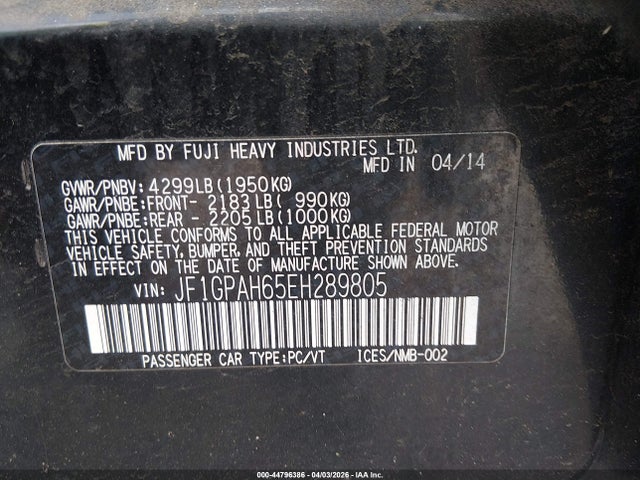 Продаж на аукціоні авто 2014 Subaru Impreza 2.0i Limited, vin: JF1GPAH65EH289805, номер лоту: 44796386