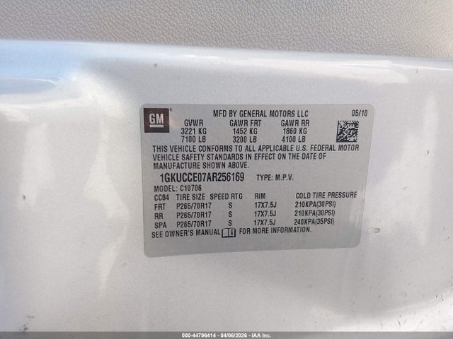 2010 Gmc Yukon Slt მანქანა იყიდება აუქციონზე, vin: 1GKUCCE07AR256169, აუქციონის ნომერი: 44796414
