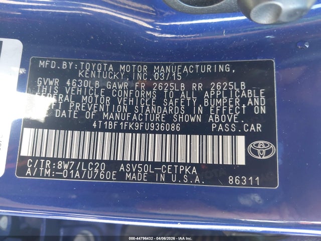 4T1BF1FK9FU936086 Toyota CAMRY XSE