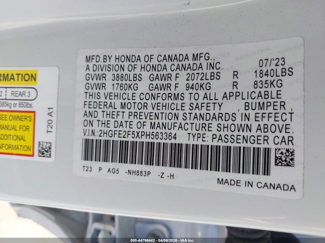 Honda Civic Sport 2023 2HGFE2F5XPH563364 Image 9