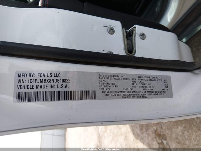 Aukcja sprzedaży 2022 Jeep Cherokee Trailhawk 4x4, vin: 1C4PJMBX8ND510822, numer aukcji: 44796454