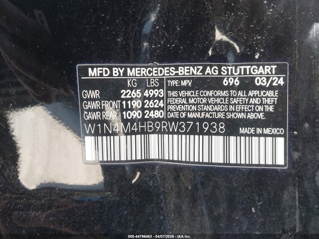 2024 Mercedes-benz Glb 250 4matic მანქანა იყიდება აუქციონზე, vin: W1N4M4HB9RW371938, აუქციონის ნომერი: 44796463
