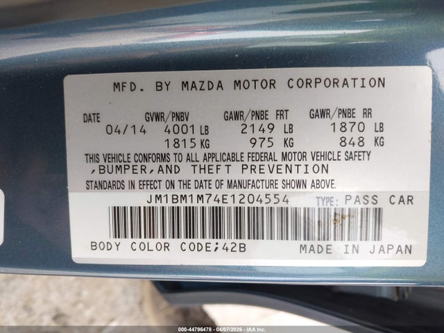 Продаж на аукціоні авто 2014 Mazda Mazda3 I Grand Touring, vin: JM1BM1M74E1204554, номер лоту: 44796478