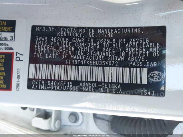 Toyota CAMRY SE 2017 4T1BF1FK9HU354072 Image 9
