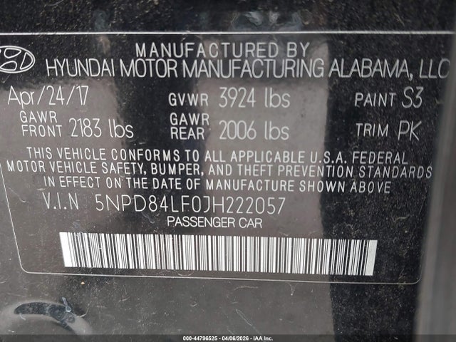 5NPD84LF0JH222057 Hyundai ELANTRA SEL