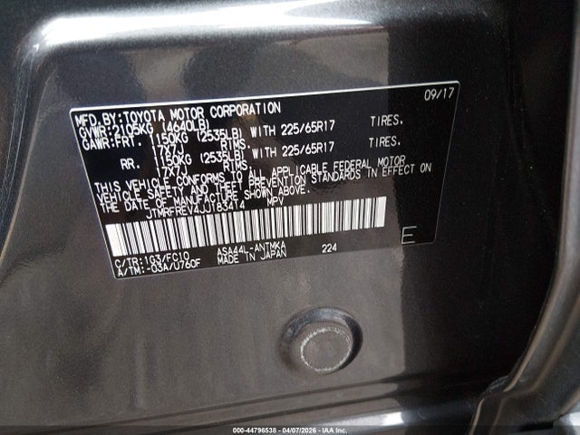 Aukcja sprzedaży 2018 Toyota Rav4 Xle, vin: JTMRFREV4JJ183414, numer aukcji: 44796538