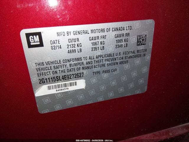 Chevrolet IMPALA 1LT 2014 2G1115SL4E9272627 Image 9