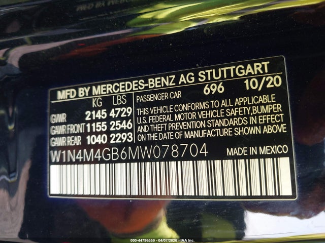 Продаж на аукціоні авто 2021 Mercedes-benz Glb 250, vin: W1N4M4GB6MW078704, номер лоту: 44796559