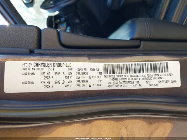 2014 Jeep Grand Cherokee Altitude მანქანა იყიდება აუქციონზე, vin: 1C4RJFAG8EC570398, აუქციონის ნომერი: 44796564
