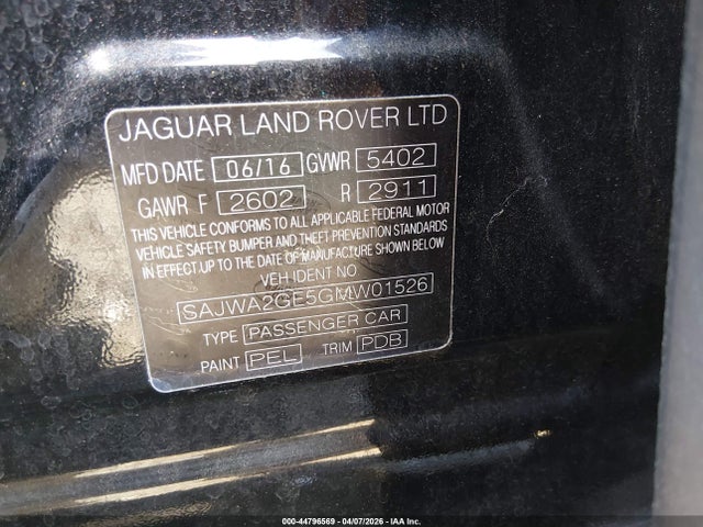 Продажа на аукционе авто 2016 Jaguar Xj Xjl Supercharged, vin: SAJWA2GE5GMW01526, номер лота: 44796569