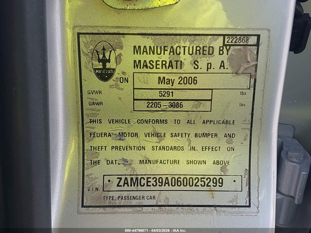 2006 MASERATI QUATTROPORTE ZAMCE39A060025299 Photo 8