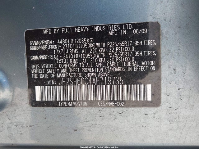 Продаж на аукціоні авто 2010 Subaru Forester 2.5x Premium, vin: JF2SH6CC4AH719735, номер лоту: 44796574