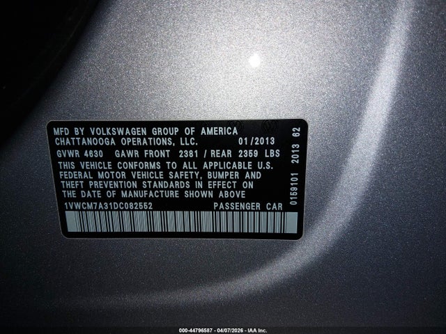 Продаж на аукціоні авто 2013 Volkswagen Passat 3.6l V6 Sel Premium, vin: 1VWCM7A31DC082552, номер лоту: 44796587