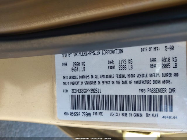Продажа на аукционе авто 2000 Chrysler 300m, vin: 2C3HE66GXYH392511, номер лота: 44796593
