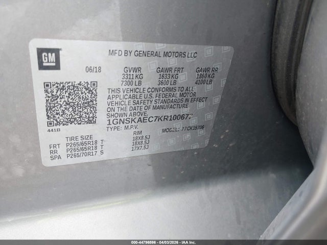 2019 CHEVROLET TAHOE 1GNSKAEC7KR100677 Photo 8