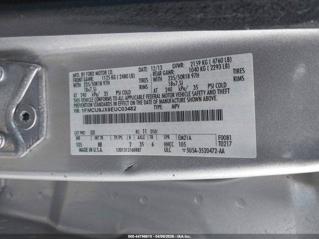 Aukcja sprzedaży 2014 Ford Escape Titanium, vin: 1FMCU9JX9EUC03482, numer aukcji: 44796615