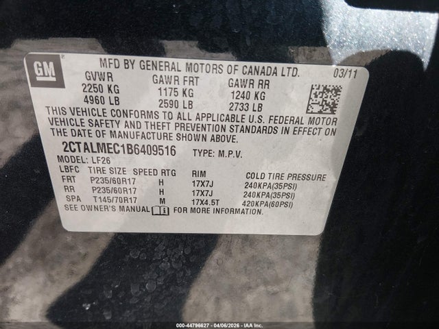 Aukcja sprzedaży 2011 Gmc Terrain Sle-1, vin: 2CTALMEC1B6409516, numer aukcji: 44796627