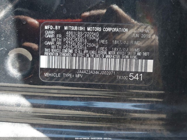 2019 MITSUBISHI OUTLANDER JA4AZ3A34KJ002071 Photo 8