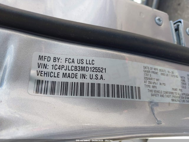 Продажа на аукционе авто 2021 Jeep Cherokee Latitude Fwd, vin: 1C4PJLCB3MD125521, номер лота: 44796642