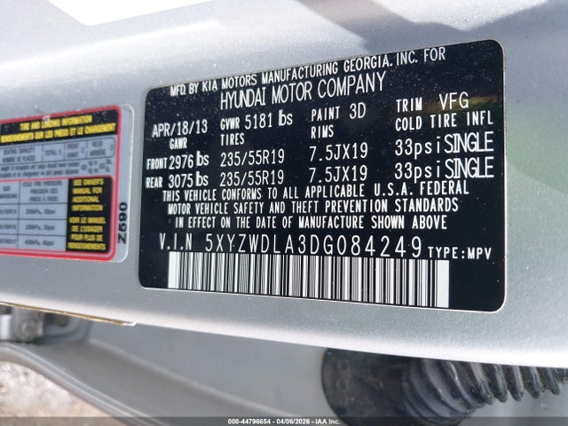 44796654 :رقم المزاد ، 5XYZWDLA3DG084249 vin ، 2013 Hyundai Santa Fe Sport 2.0t مزاد بيع