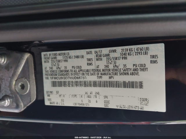 Продаж на аукціоні авто 2017 Ford Escape Se, vin: 1FMCU9GD7HUD66763, номер лоту: 44796663