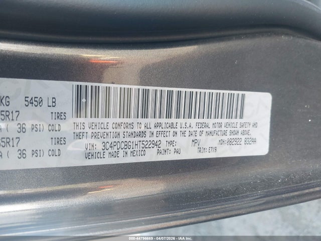 Продаж на аукціоні авто 2017 Dodge Journey Sxt, vin: 3C4PDCBG1HT522942, номер лоту: 44796669