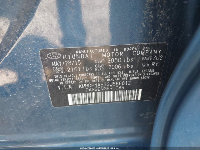 KMHDH4AE3GU566812 Hyundai Elantra Value Edition
