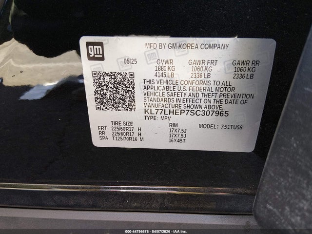 KL77LHEP7SC307965 Chevrolet Trax Fwd Lt