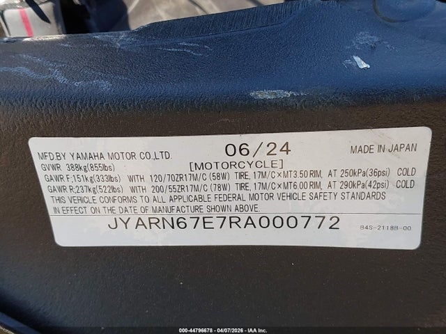 Продажа на аукционе авто 2024 Yamaha Yzfr1m, vin: JYARN67E7RA000772, номер лота: 44796678