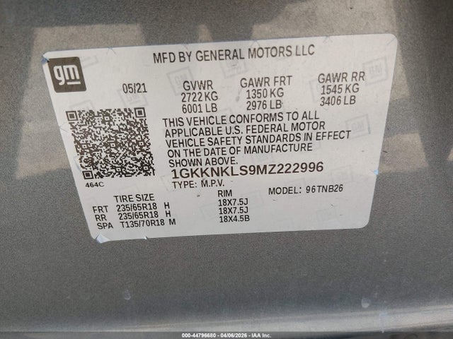 1GKKNKLS9MZ222996 GMC Acadia Fwd Sle