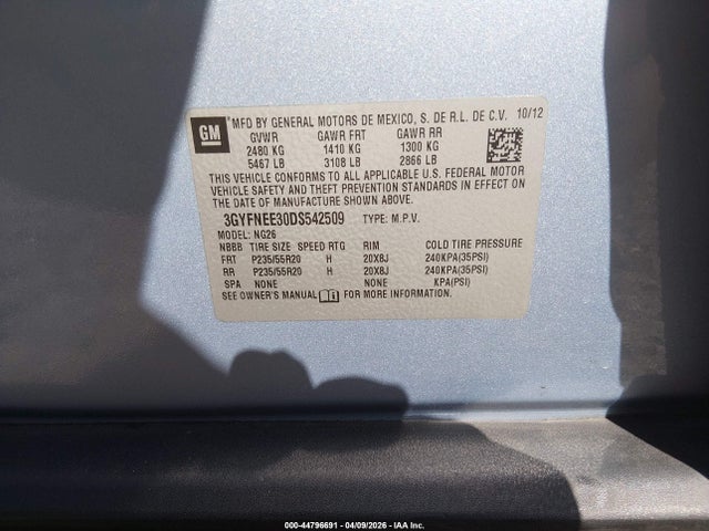 44796691 :رقم المزاد ، 3GYFNEE30DS542509 vin ، 2013 Cadillac Srx Premium Collection مزاد بيع