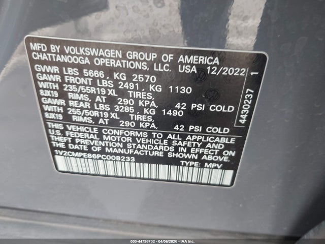 44796702 :رقم المزاد ، 1V2CMPE86PC008233 vin ، 2023 Volkswagen Id.4 Pro مزاد بيع