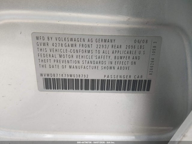Aukcja sprzedaży 2009 Volkswagen Rabbit S, vin: WVWDB71K79W038792, numer aukcji: 44796706