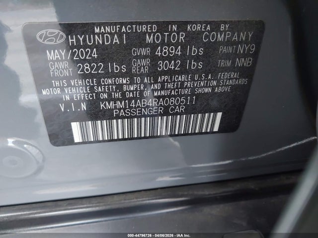 KMHM14AB4RA080511 Hyundai Ioniq 6 Se Standard Range