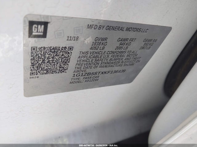 2019 CHEVROLET MALIBU 1G1ZB5STXKF136439 Photo 8