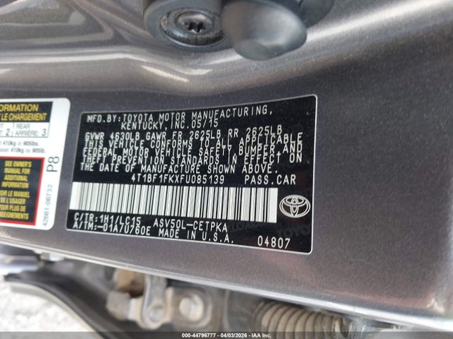 Toyota CAMRY XSE 2015 4T1BF1FKXFU085139 Image 9