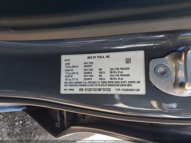 Tesla Model 3 Rear-wheel Drive 2022 5YJ3E1EA1NF191233 Image 9