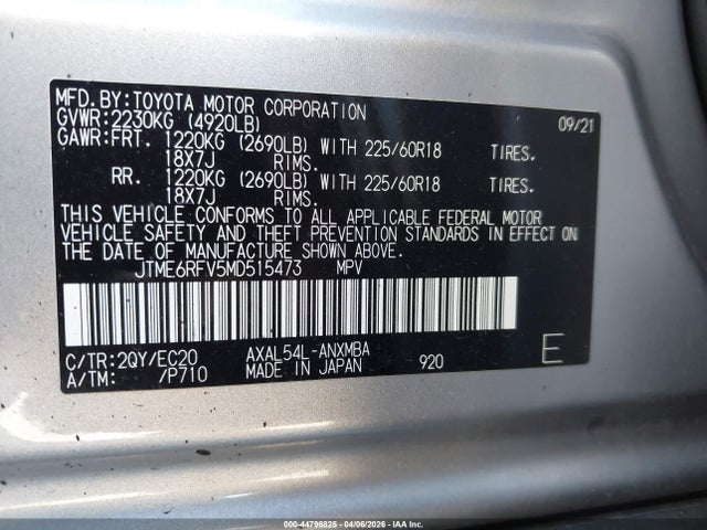 JTME6RFV5MD515473 Toyota Rav4 Hybrid Xse