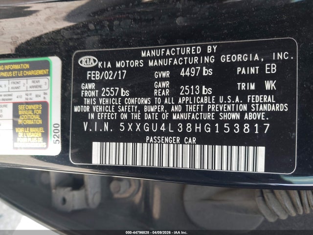 Aukcja sprzedaży 2017 Kia Optima Ex, vin: 5XXGU4L38HG153817, numer aukcji: 44796828