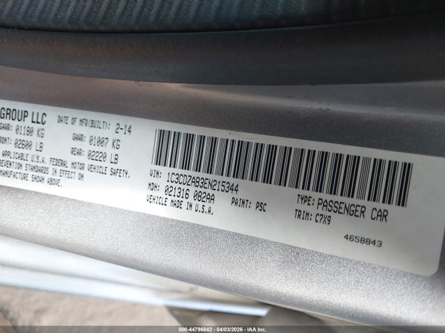 Aukcja sprzedaży 2014 Dodge Avenger Se, vin: 1C3CDZAB3EN215344, numer aukcji: 44796842