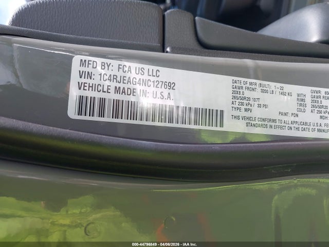 44796849 :رقم المزاد ، 1C4RJEAG4NC127692 vin ، 2022 Jeep Grand Cherokee Wk Laredo X 4x2 مزاد بيع