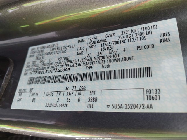 Aukcja sprzedaży 2024 Ford F-150 Stx, vin: 1FTFW2L51RFA25009, numer aukcji: 44796869