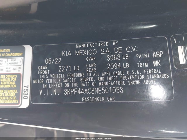 Продаж на аукціоні авто 2022 Kia Forte Gt, vin: 3KPF44AC8NE501053, номер лоту: 44796873