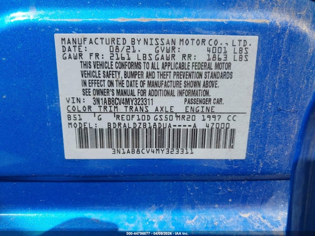 3N1AB8CV4MY323311 Nissan Sentra Sv Xtronic Cvt