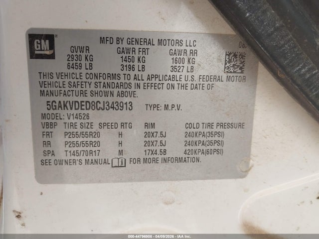 44796908 :رقم المزاد ، 5GAKVDED8CJ343913 vin ، 2012 Buick Enclave Premium مزاد بيع