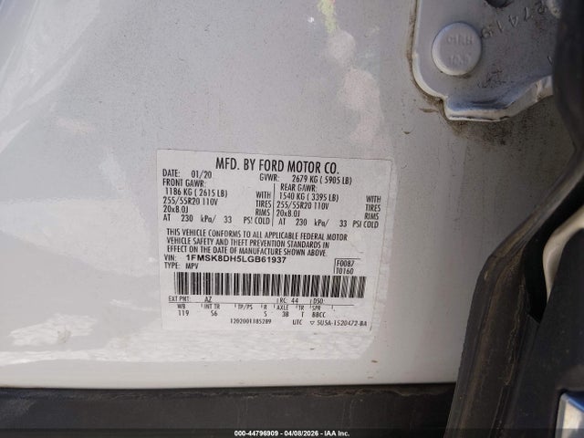 Продажа на аукционе авто 2020 Ford Explorer Xlt, vin: 1FMSK8DH5LGB61937, номер лота: 44796909