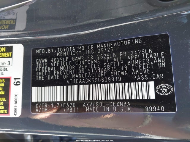 Toyota CAMRY LE 2025 4T1DAACK5SU609819 Image 9